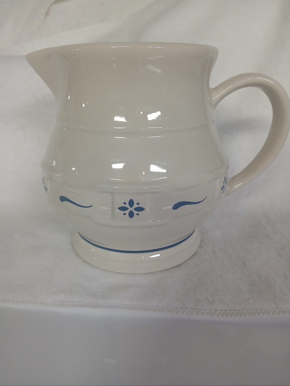 VTG Longaberger Pottery small pitcher Woven Traditions Classic Blue USA